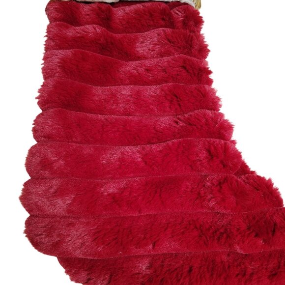 Merry Bright 21 inch Faux Fur Burgundy Christmas Stocking With Pom-Pom Accent - Picture 4 of 4